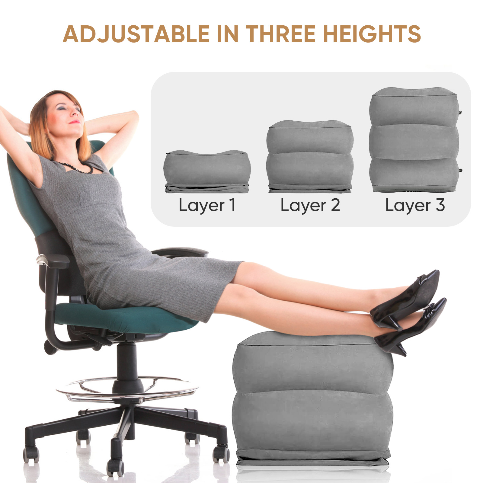 Travel Pillow Inflatable - Reposapiés para Avión, Almohada Inflable para
