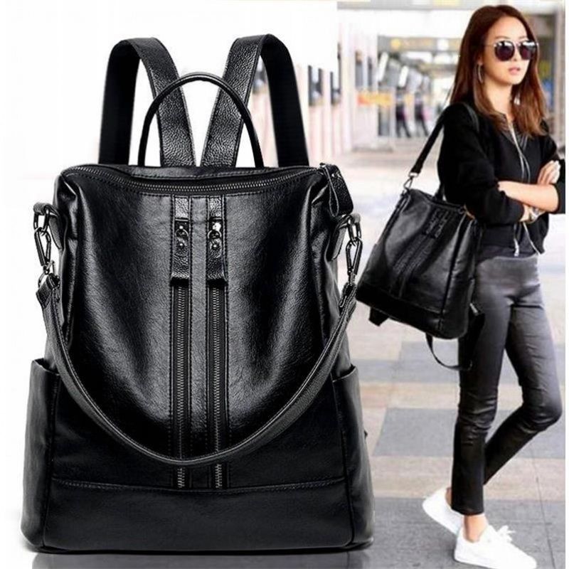Travel Accessories Leather - Mochila escolar de cuero suave para